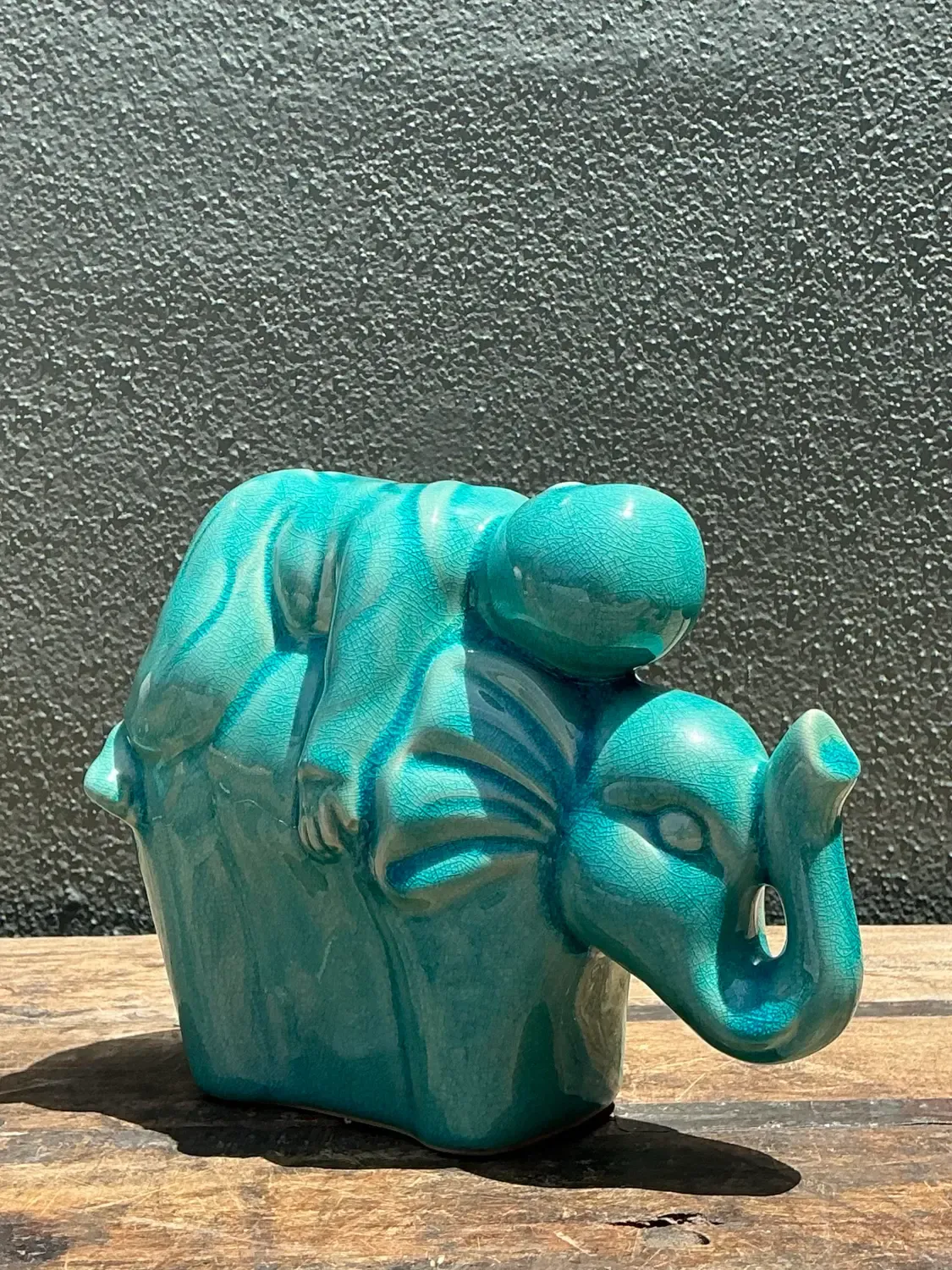 Vintage Asian Glazed Ceramic Elephant and Boy — additional photo 5