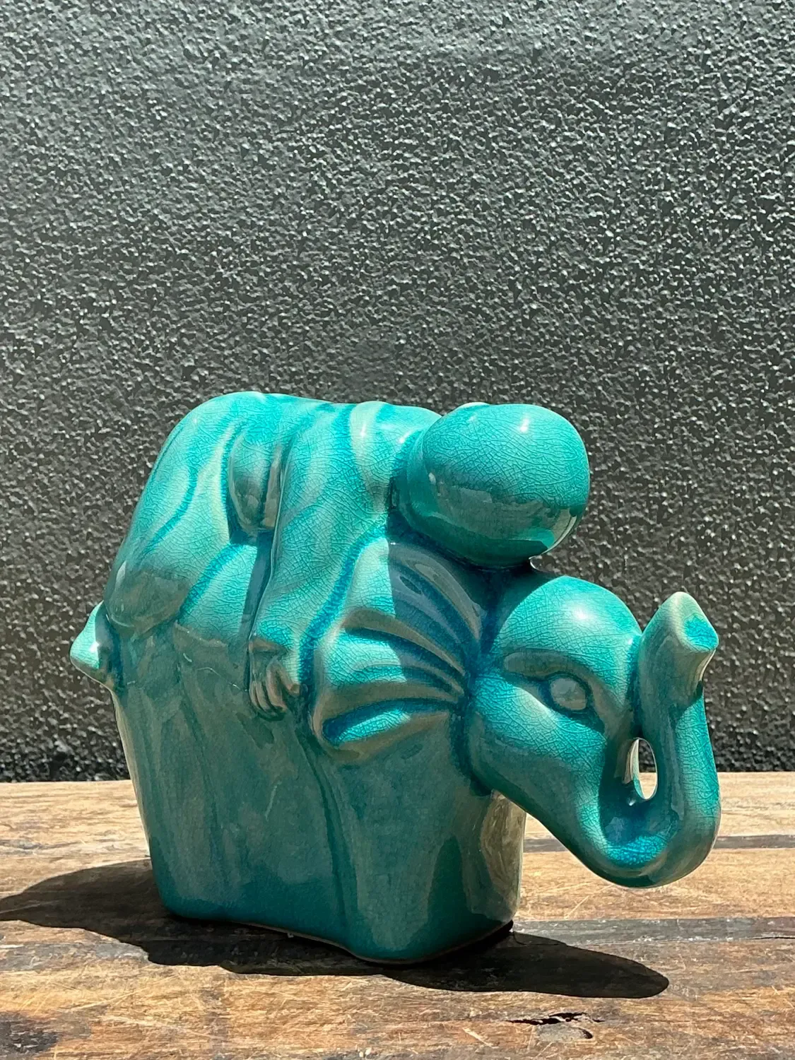 Vintage Asian Glazed Ceramic Elephant and Boy — additional photo 6