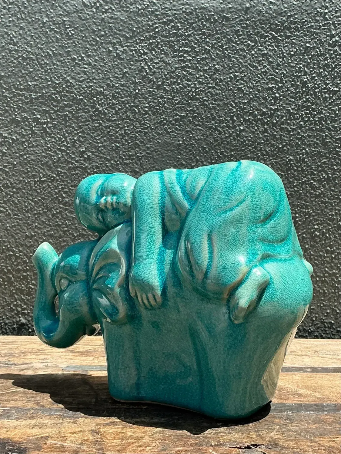 Vintage Asian Glazed Ceramic Elephant and Boy — additional photo 7