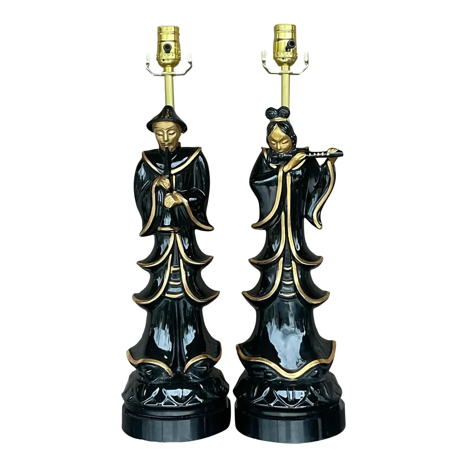 Vintage Asian Glazed Ceramic Emperor Lamps - a Pair — additional photo 1
