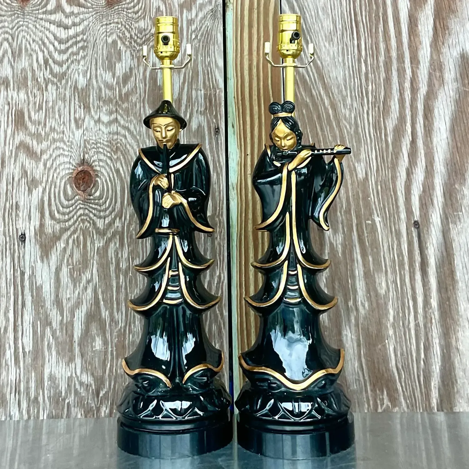 Vintage Asian Glazed Ceramic Emperor Lamps - a Pair — additional photo 2