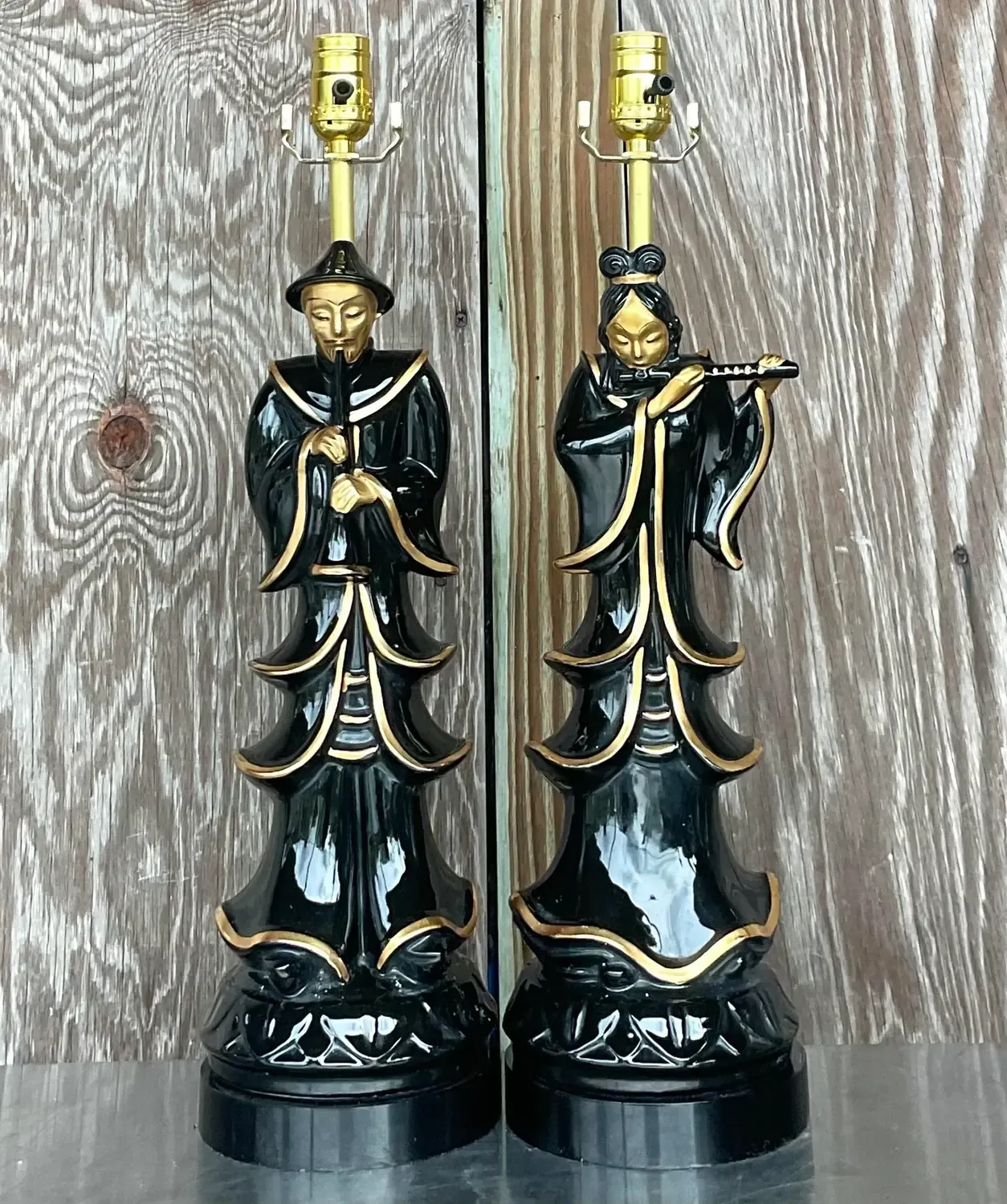 Vintage Asian Glazed Ceramic Emperor Lamps - a Pair — additional photo 3