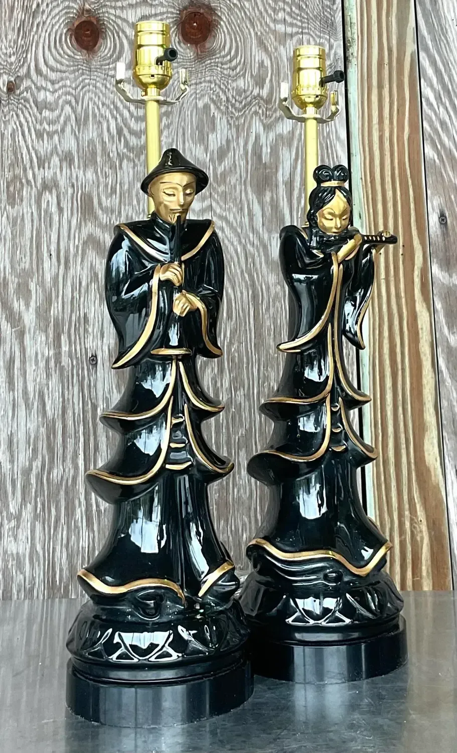 Vintage Asian Glazed Ceramic Emperor Lamps - a Pair — additional photo 4