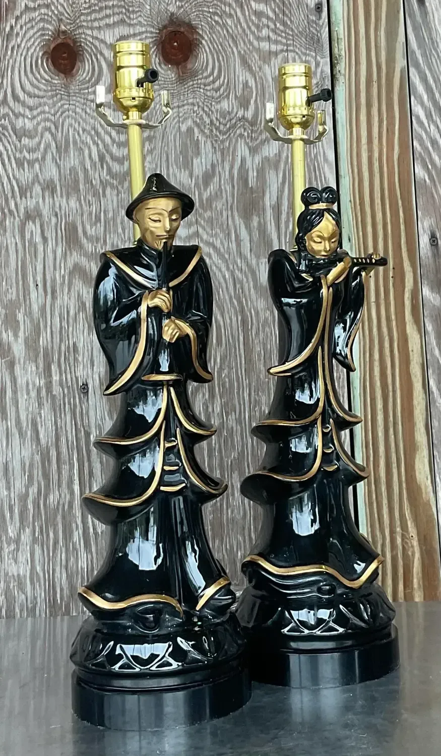 Vintage Asian Glazed Ceramic Emperor Lamps - a Pair — additional photo 5