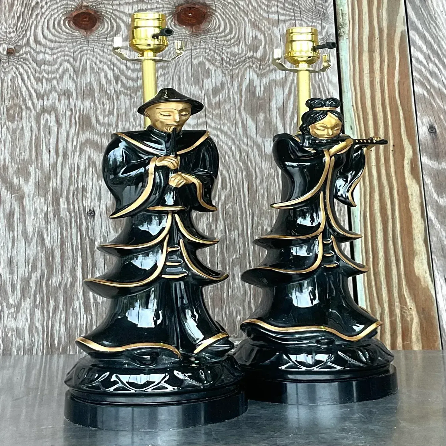 Vintage Asian Glazed Ceramic Emperor Lamps - a Pair — additional photo 7