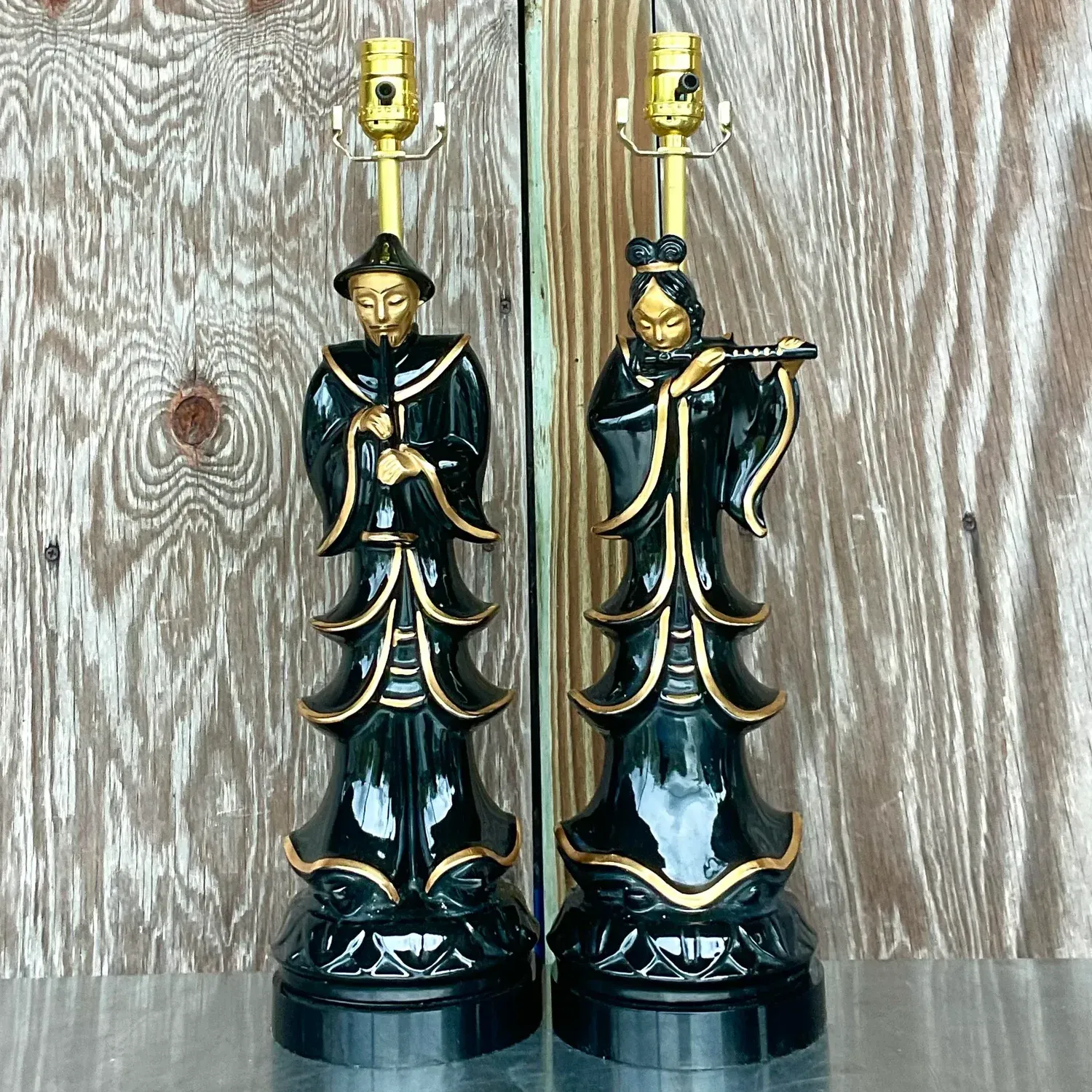Vintage Asian Glazed Ceramic Emperor Lamps - a Pair — additional photo 8