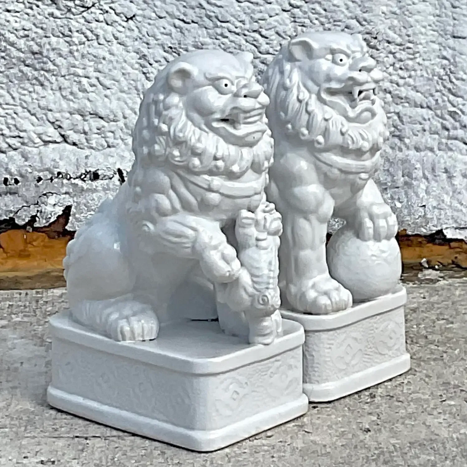 Vintage Asian Glazed Ceramic Foo Dogs - a Pair - Ceramic, 15W x 21H — additional photo 1