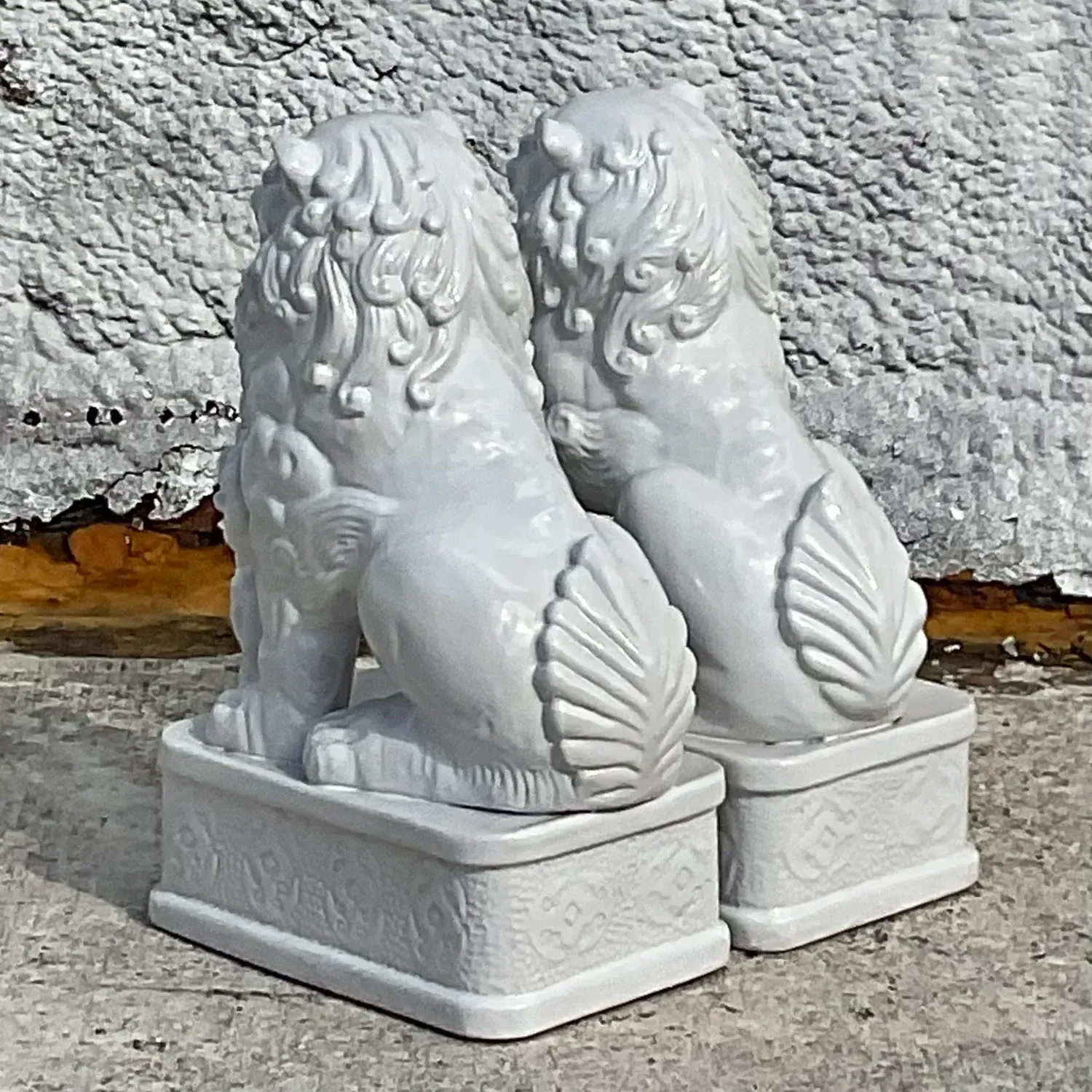 Vintage Asian Glazed Ceramic Foo Dogs - a Pair - Ceramic, 15W x 21H — additional photo 2
