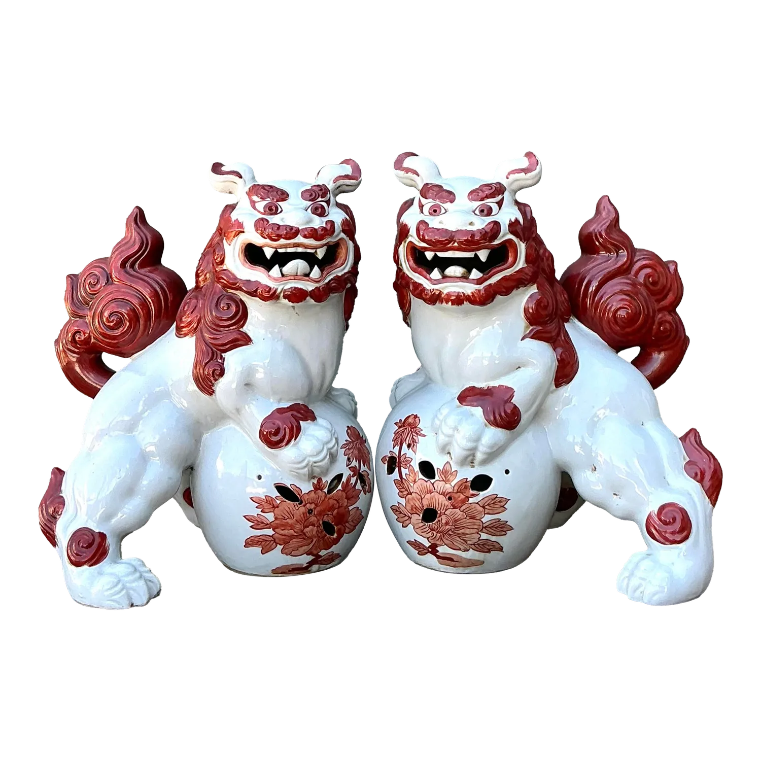 Vintage Asian Glazed Ceramic Foo Dogs - Set of 2