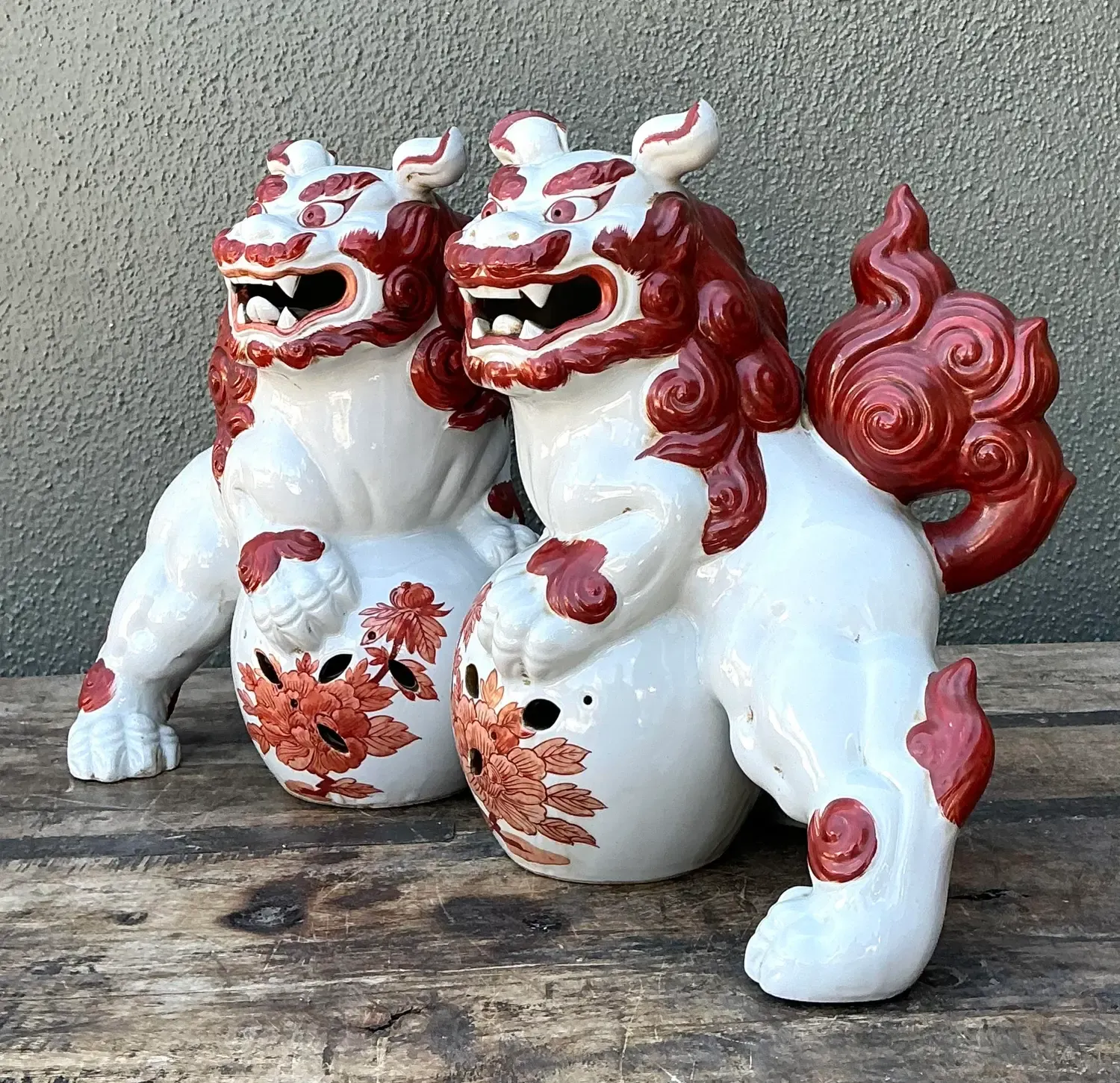 Vintage Asian Glazed Ceramic Foo Dogs - Set of 2 — additional photo 1