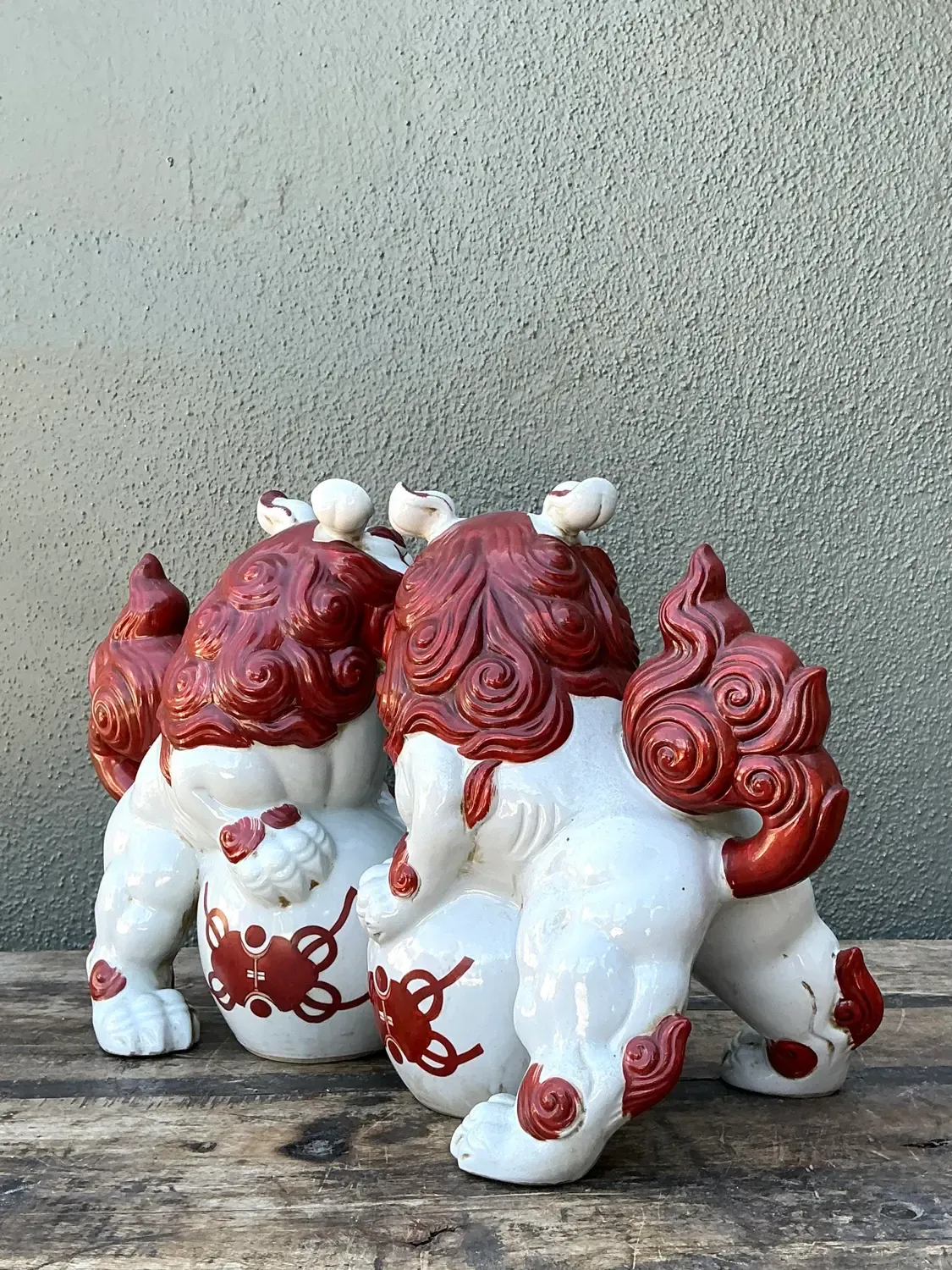 Vintage Asian Glazed Ceramic Foo Dogs - Set of 2 — additional photo 2