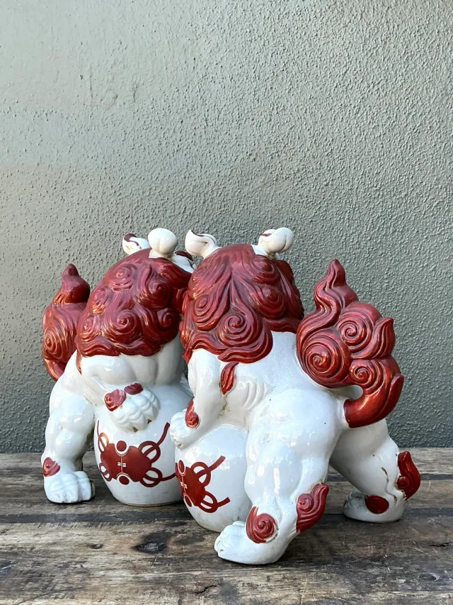 Vintage Asian Glazed Ceramic Foo Dogs - Set of 2 — additional photo 2