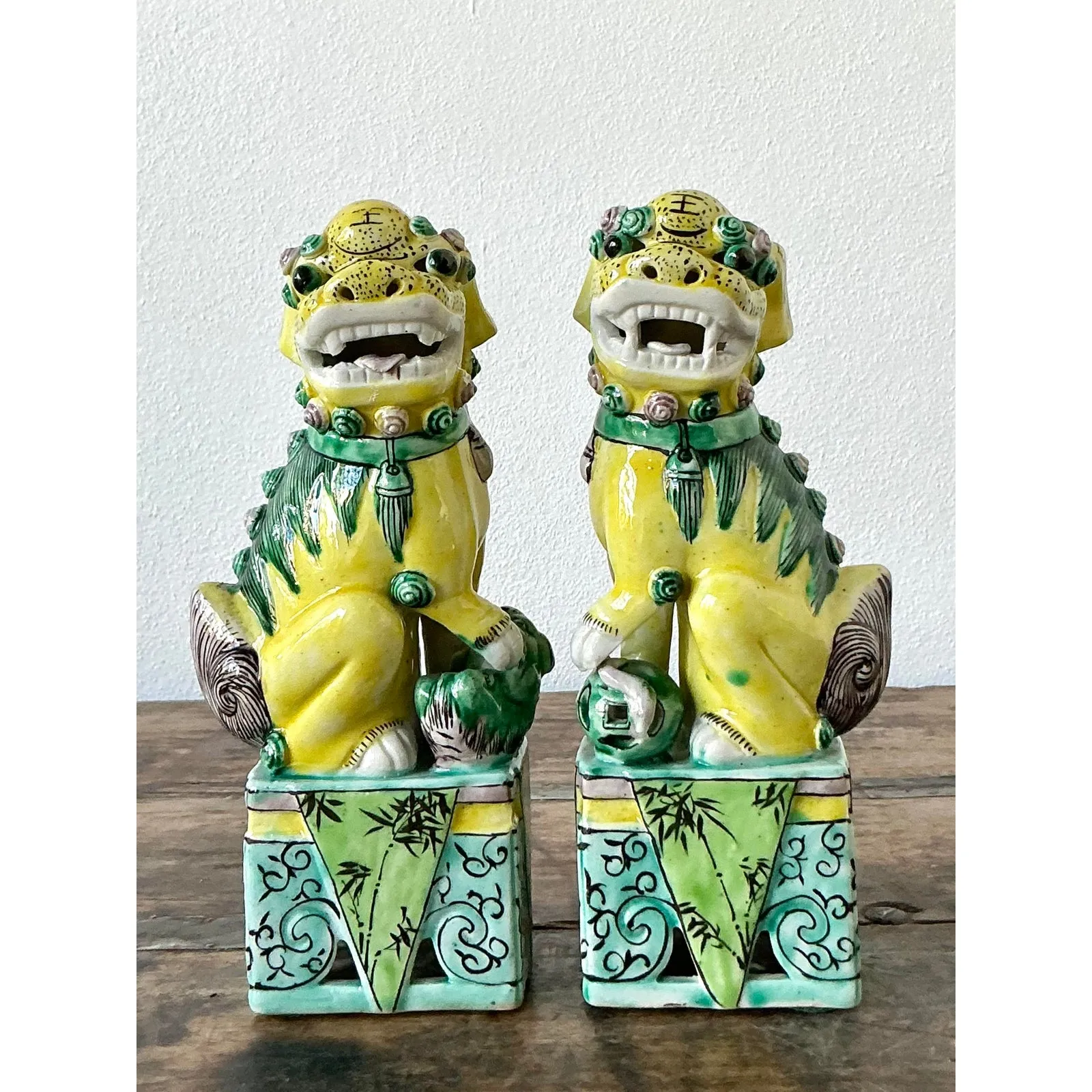 Vintage Asian Glazed Ceramic Guardian Lions - A Pair — additional photo 2