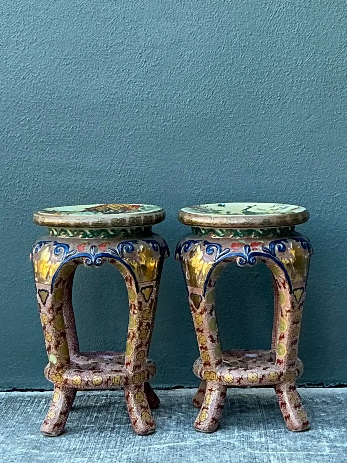 Vintage Asian Glazed Ceramic Low Stools - A Pair — additional photo 1