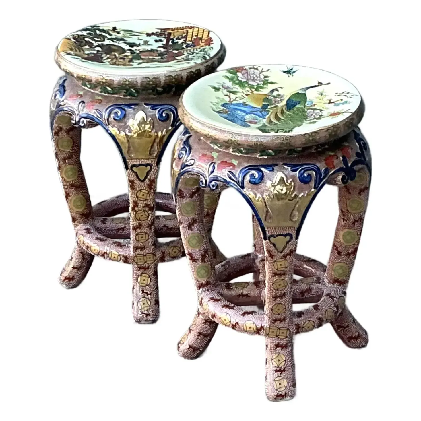 Vintage Asian Glazed Ceramic Low Stools - A Pair — additional photo 2
