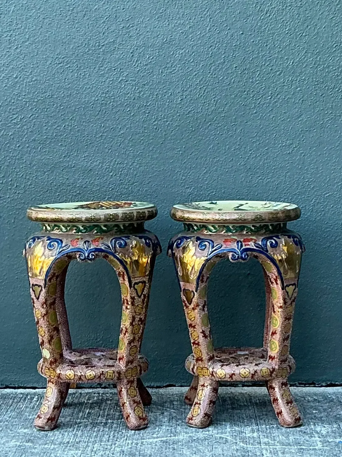 Vintage Asian Glazed Ceramic Low Stools - A Pair — additional photo 3