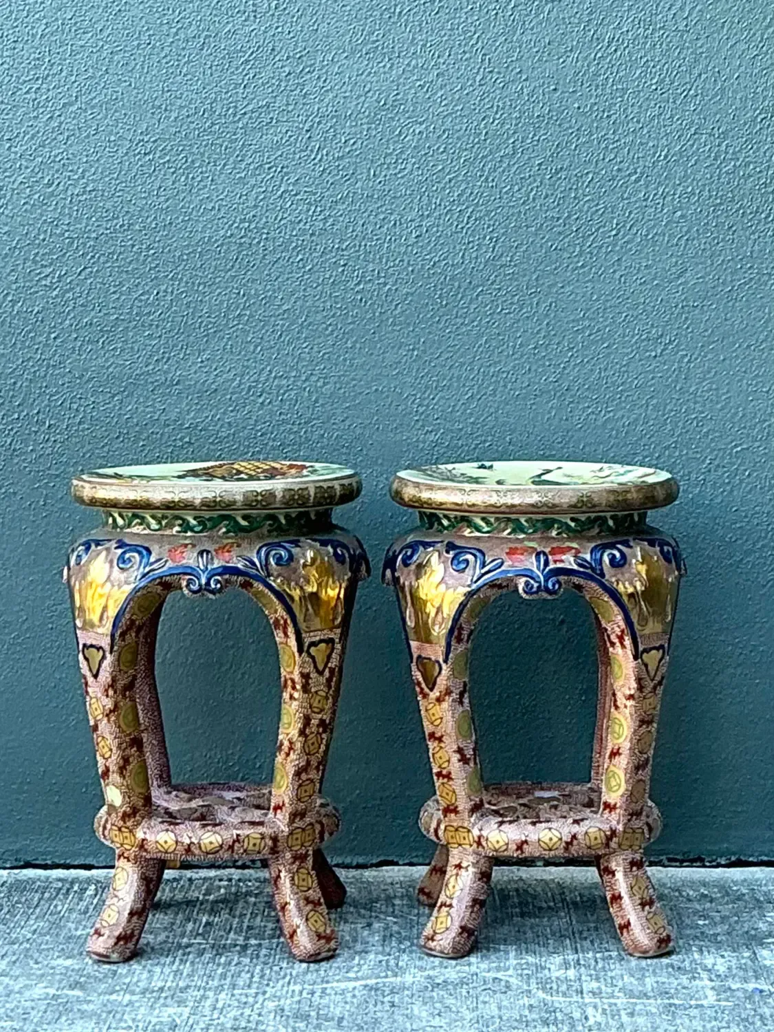 Vintage Asian Glazed Ceramic Low Stools - A Pair — additional photo 4