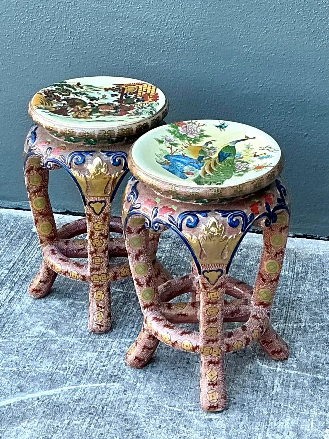 Vintage Asian Glazed Ceramic Low Stools - A Pair — additional photo 5