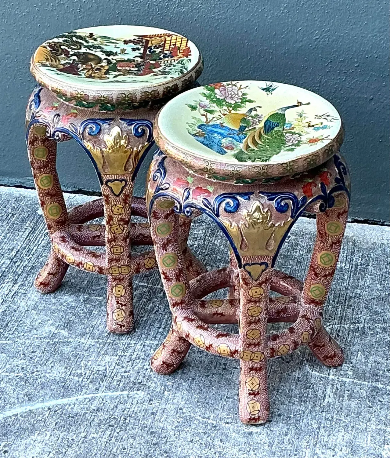 Vintage Asian Glazed Ceramic Low Stools - A Pair — additional photo 6