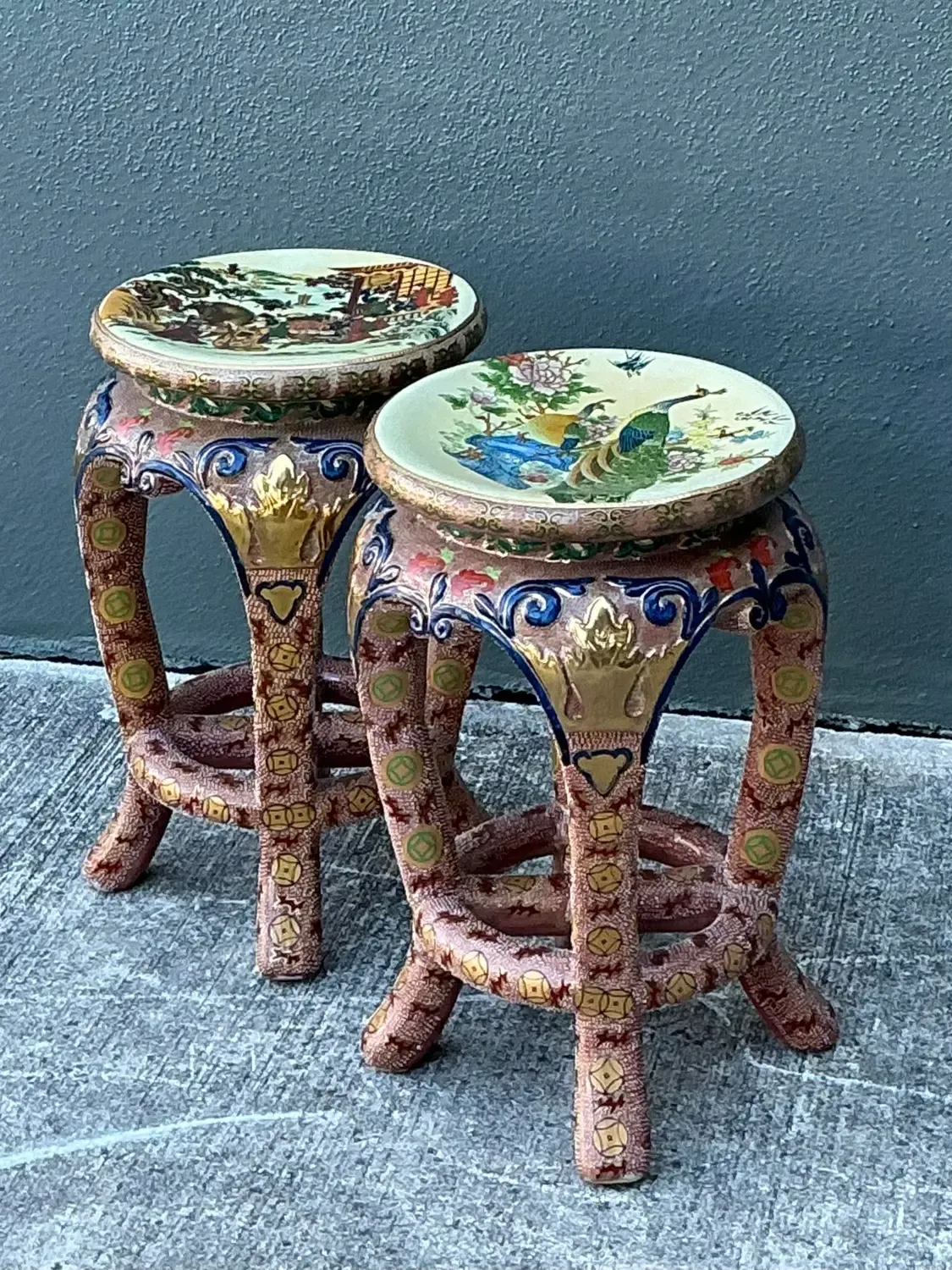 Vintage Asian Glazed Ceramic Low Stools - A Pair — additional photo 7