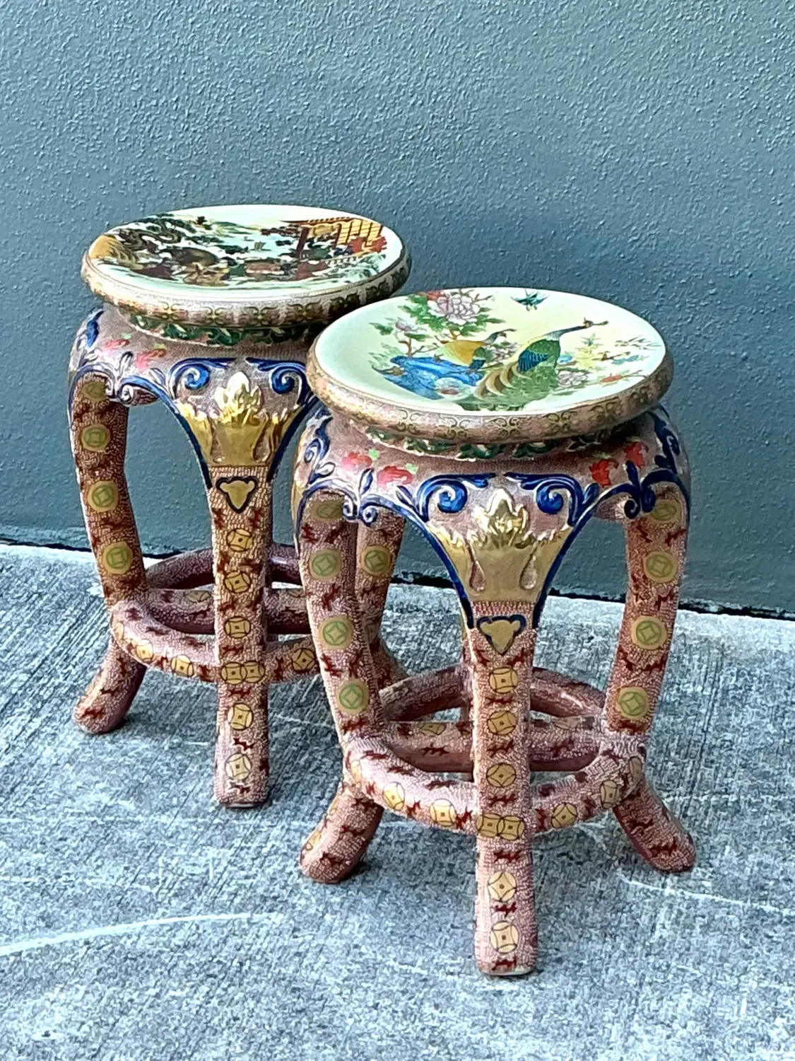 Vintage Asian Glazed Ceramic Low Stools - A Pair — additional photo 8