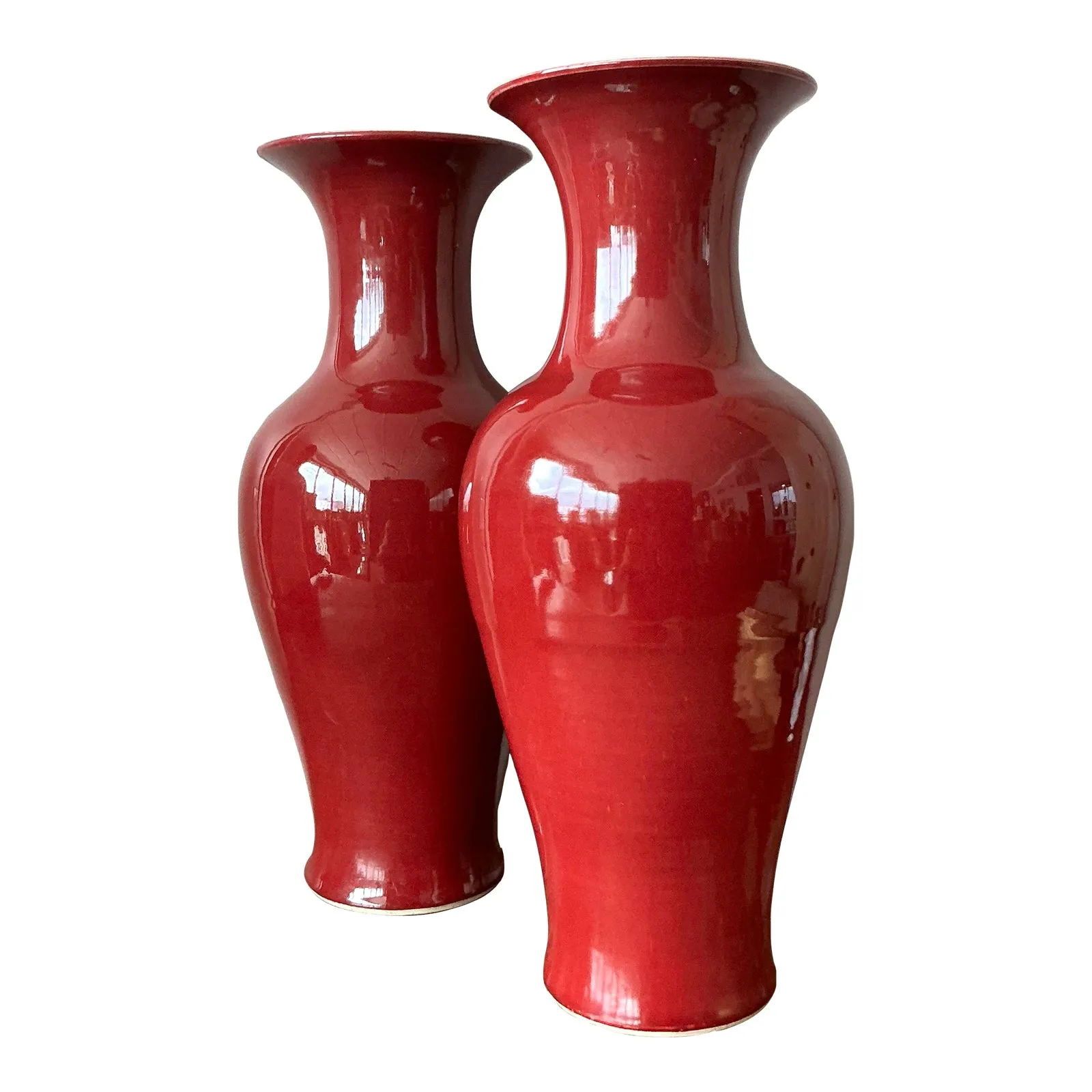 Vintage Asian Glazed Ceramic ”Sang De Bouf” Vase - A Pair — additional photo 1