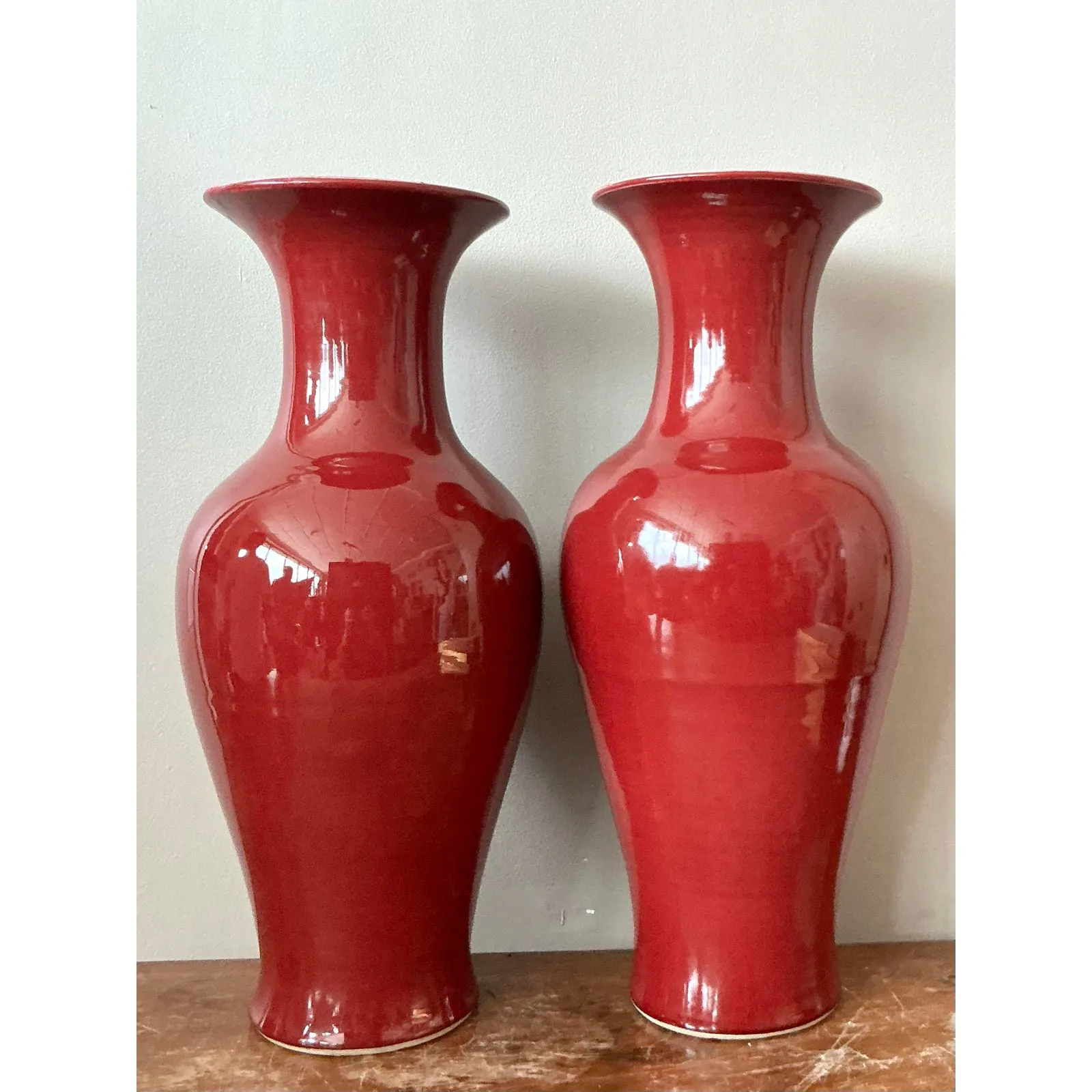 Vintage Asian Glazed Ceramic ”Sang De Bouf” Vase - A Pair — additional photo 2