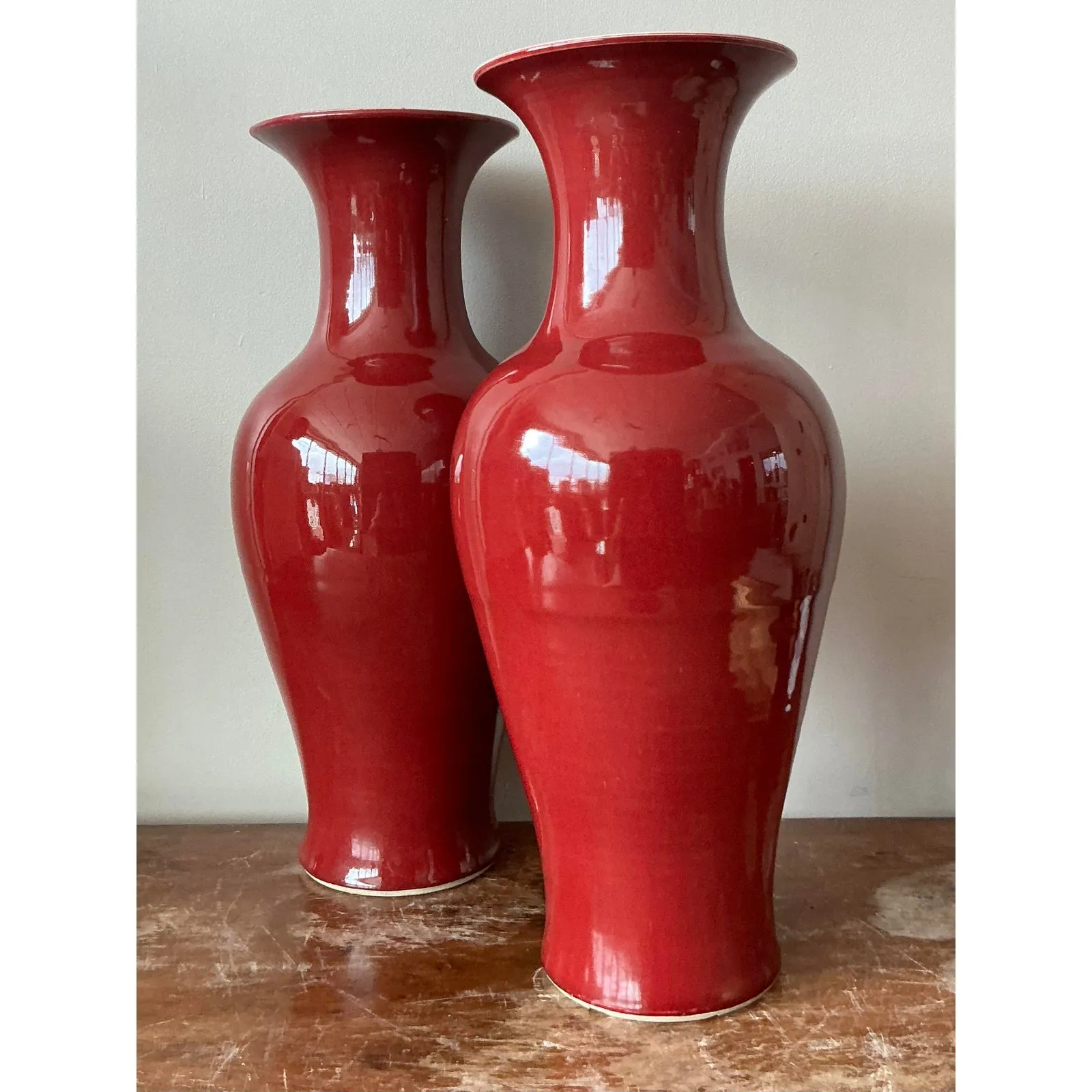 Vintage Asian Glazed Ceramic ”Sang De Bouf” Vase - A Pair — additional photo 3