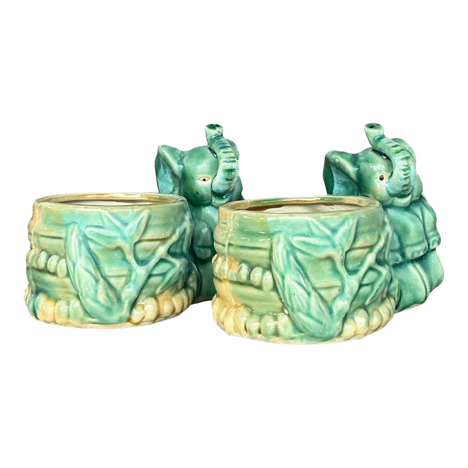 Vintage Asian Glazed Elephant Small Planters - A Pair