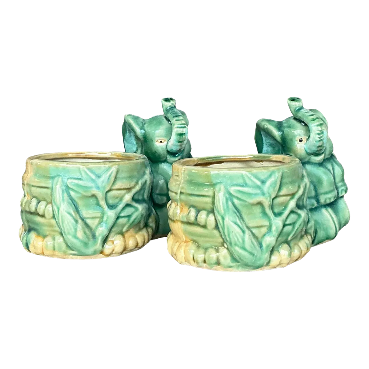 Vintage Asian Glazed Elephant Small Planters - A Pair