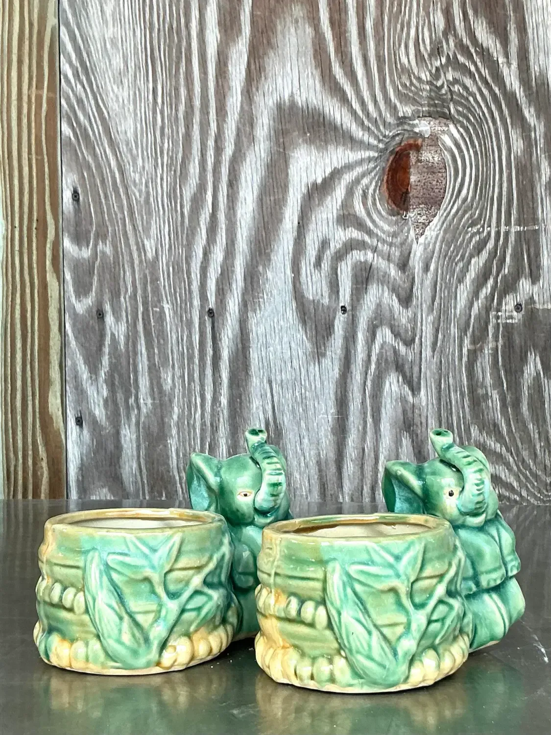 Vintage Asian Glazed Elephant Small Planters - A Pair — additional photo 3