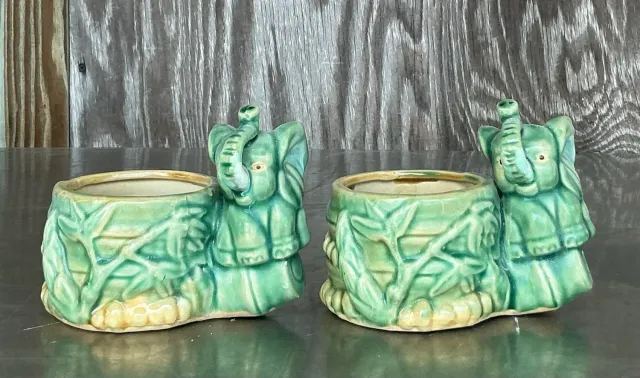 Vintage Asian Glazed Elephant Small Planters - A Pair — additional photo 4