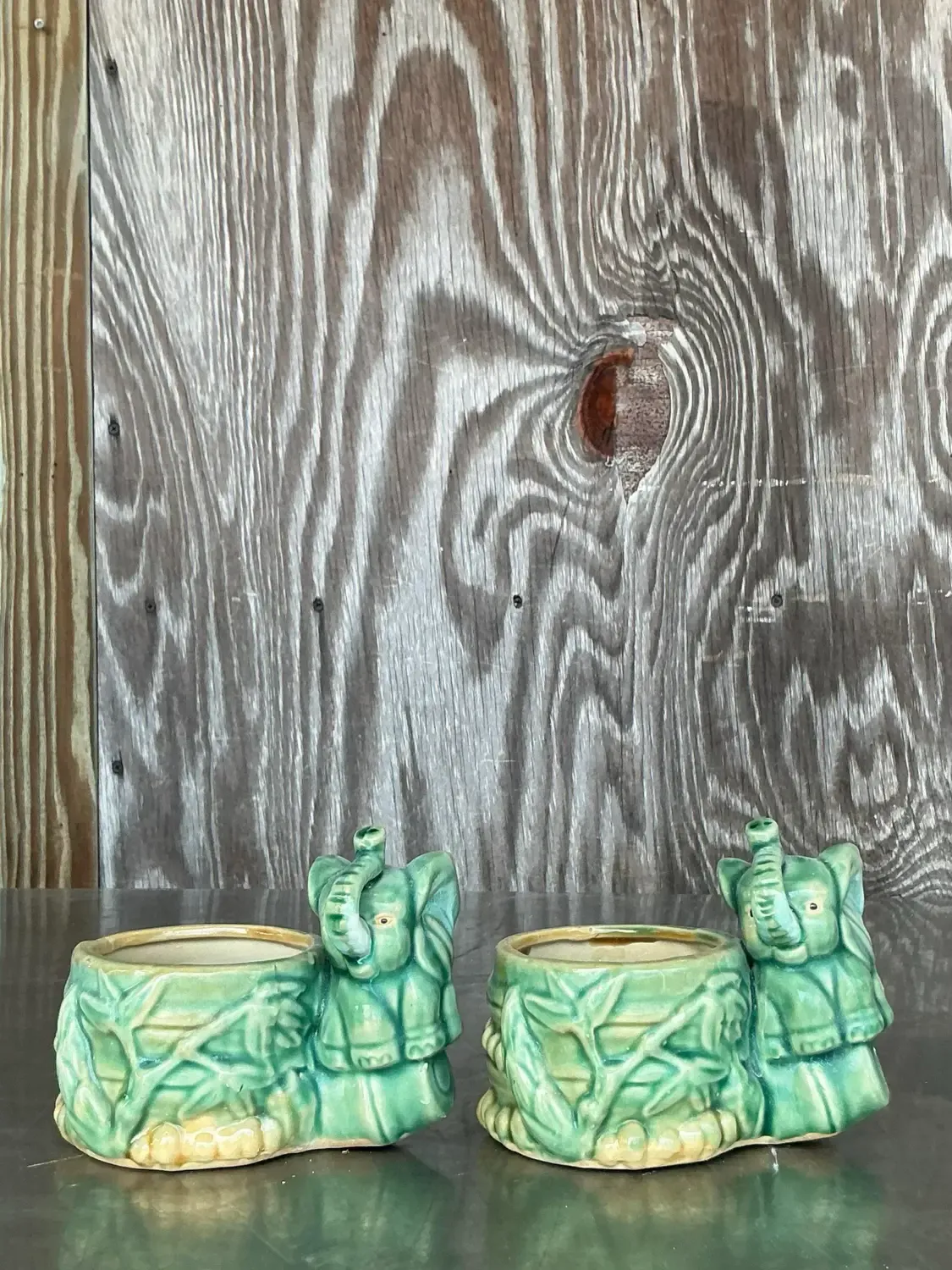 Vintage Asian Glazed Elephant Small Planters - A Pair — additional photo 5