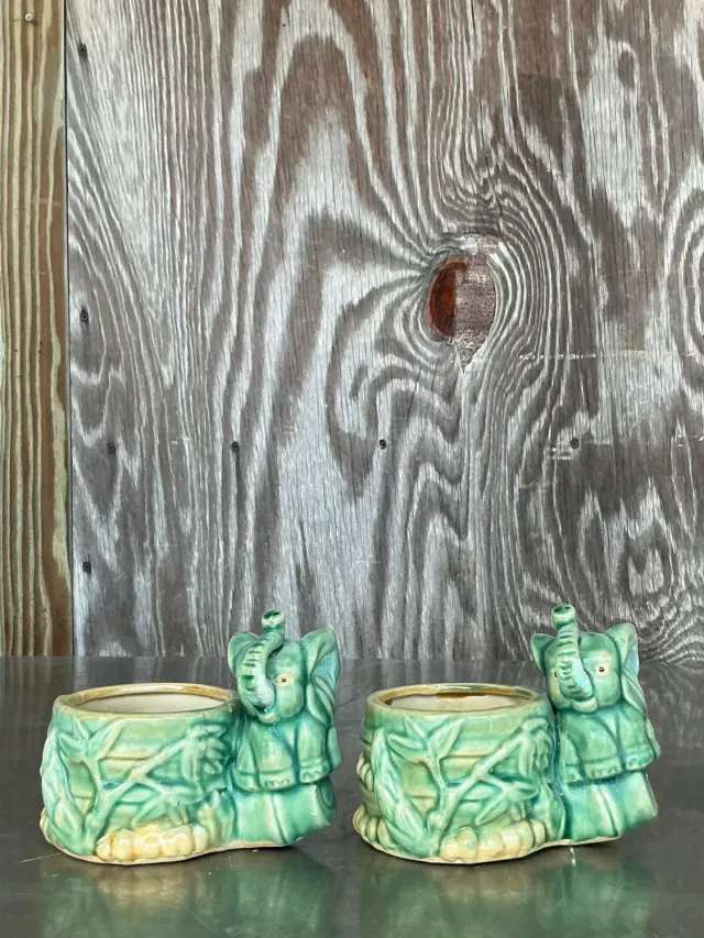 Vintage Asian Glazed Elephant Small Planters - A Pair — additional photo 5