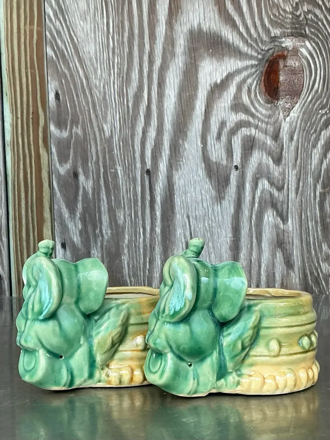 Vintage Asian Glazed Elephant Small Planters - A Pair — additional photo 6