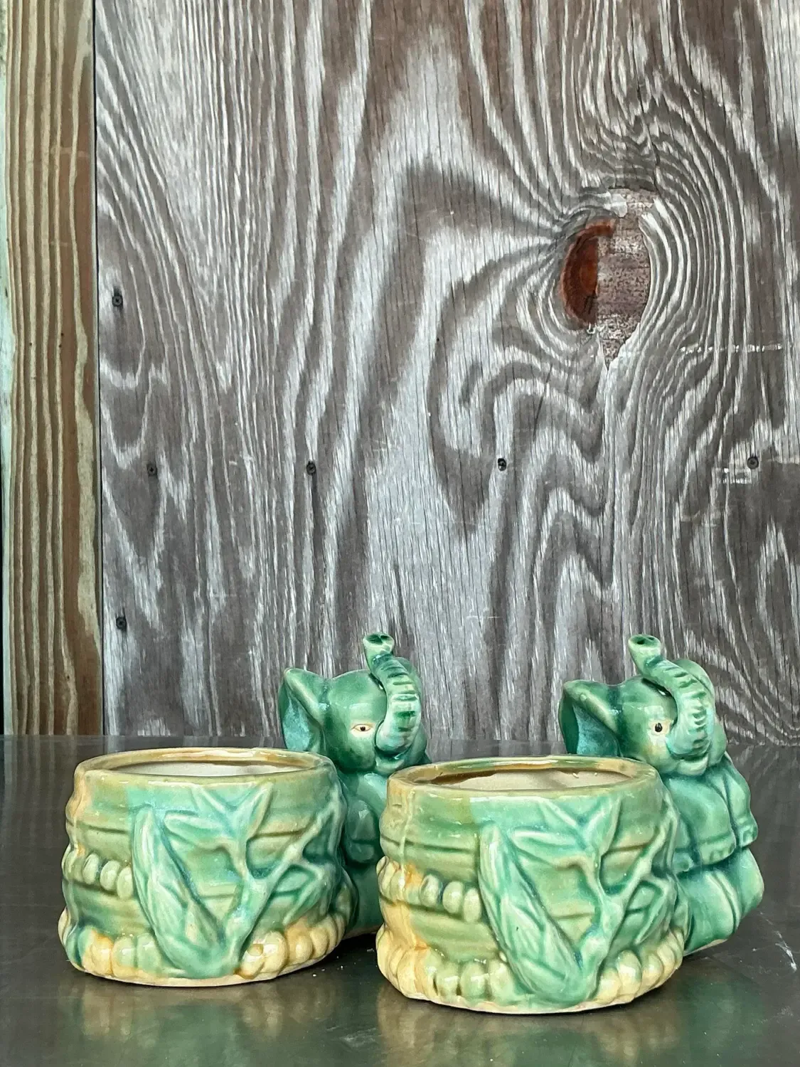 Vintage Asian Glazed Elephant Small Planters - A Pair — additional photo 7