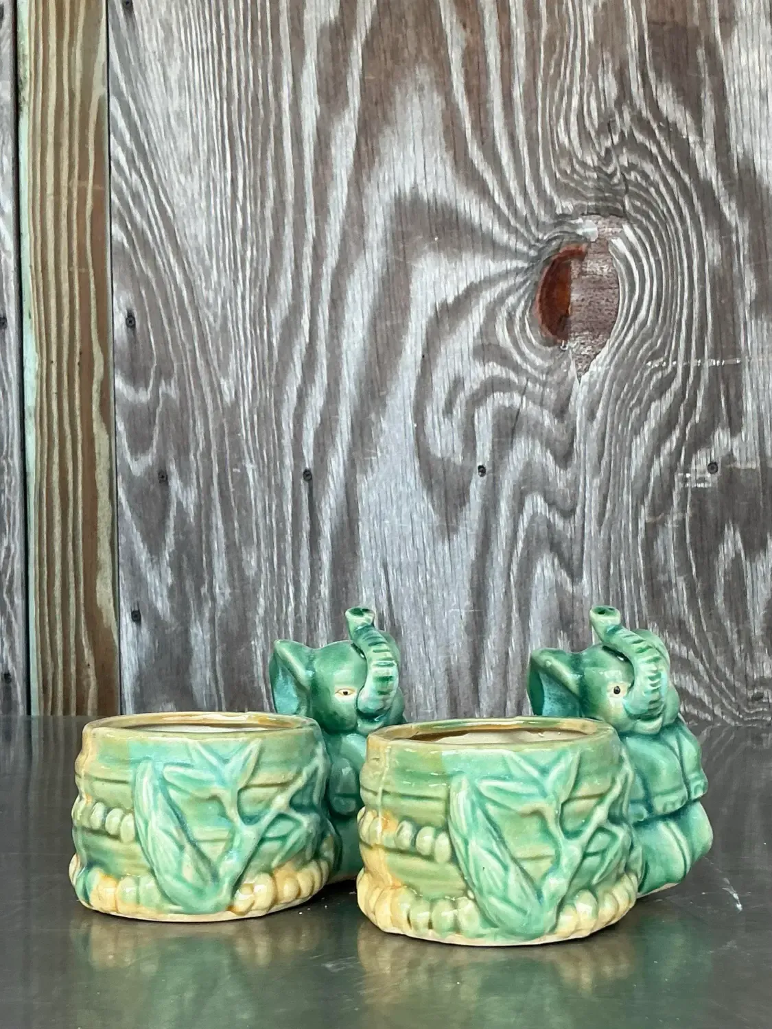 Vintage Asian Glazed Elephant Small Planters - A Pair — additional photo 8