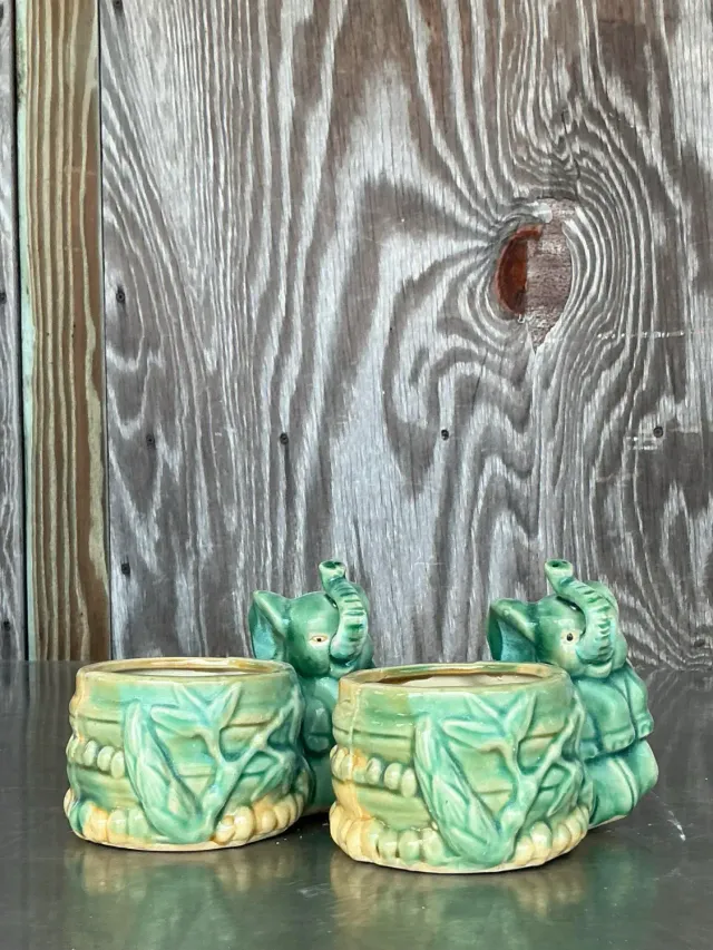 Vintage Asian Glazed Elephant Small Planters - A Pair — additional photo 8