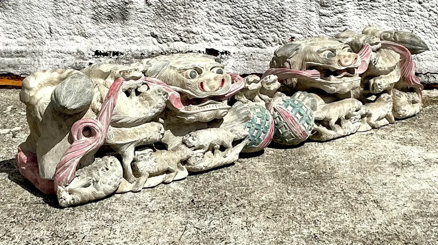 Vintage Asian Hand Carved Foo Dogs - a Pair — additional photo 4