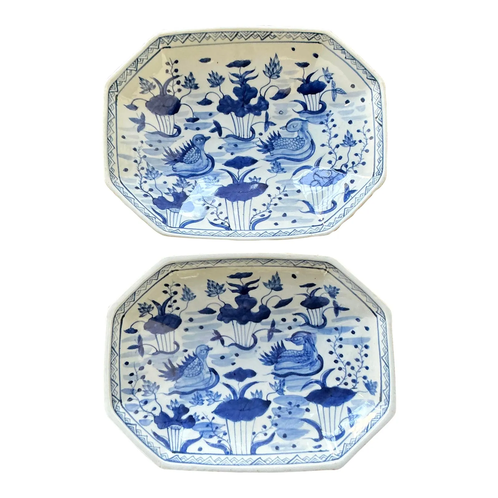 Vintage Asian Hand Painted Chinoiserie Octagon Bowl - Set of Two — additional photo 1