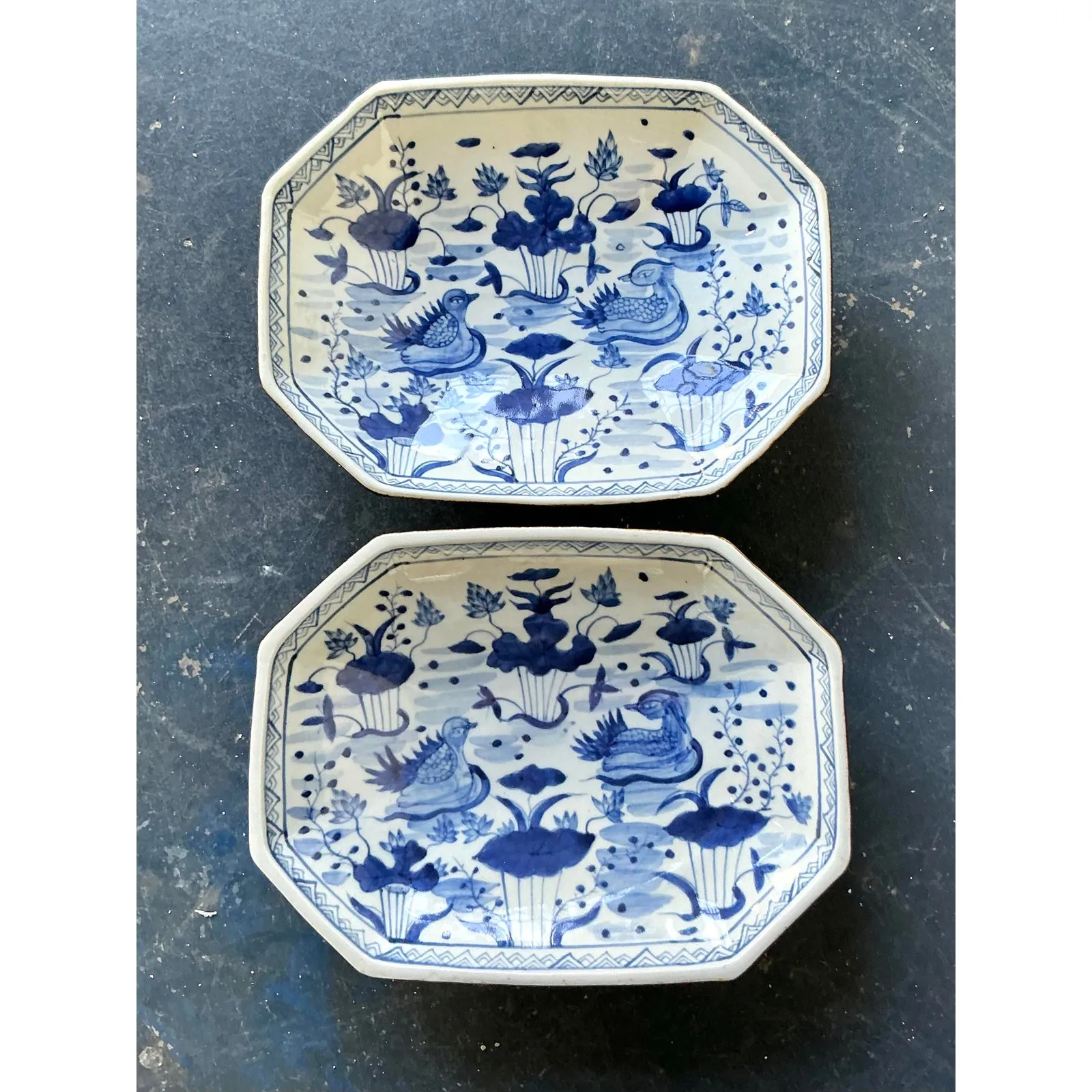 Vintage Asian Hand Painted Chinoiserie Octagon Bowl - Set of Two — additional photo 2