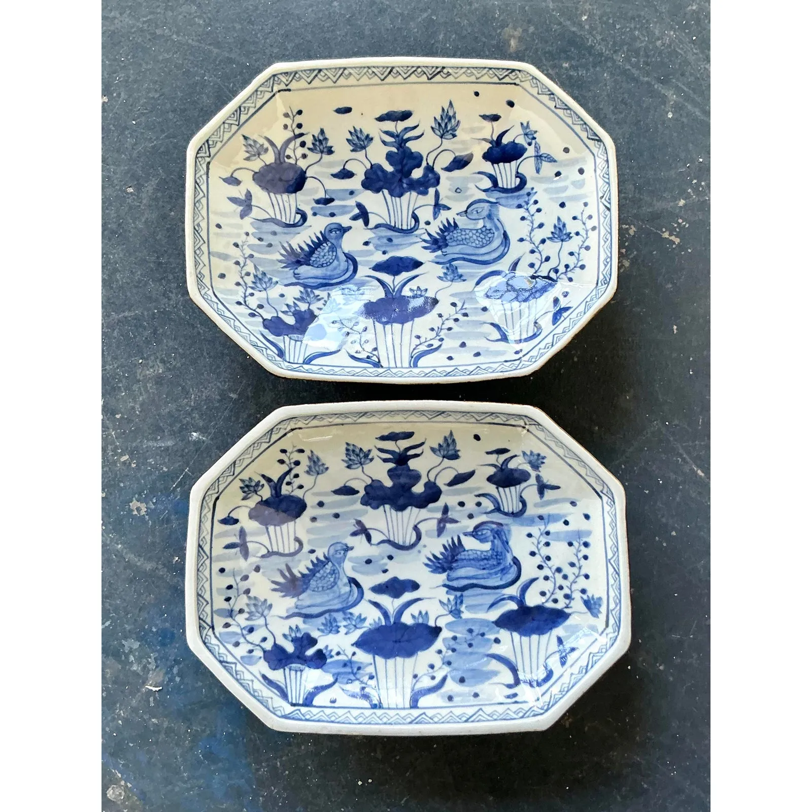Vintage Asian Hand Painted Chinoiserie Octagon Bowl - Set of Two — additional photo 3