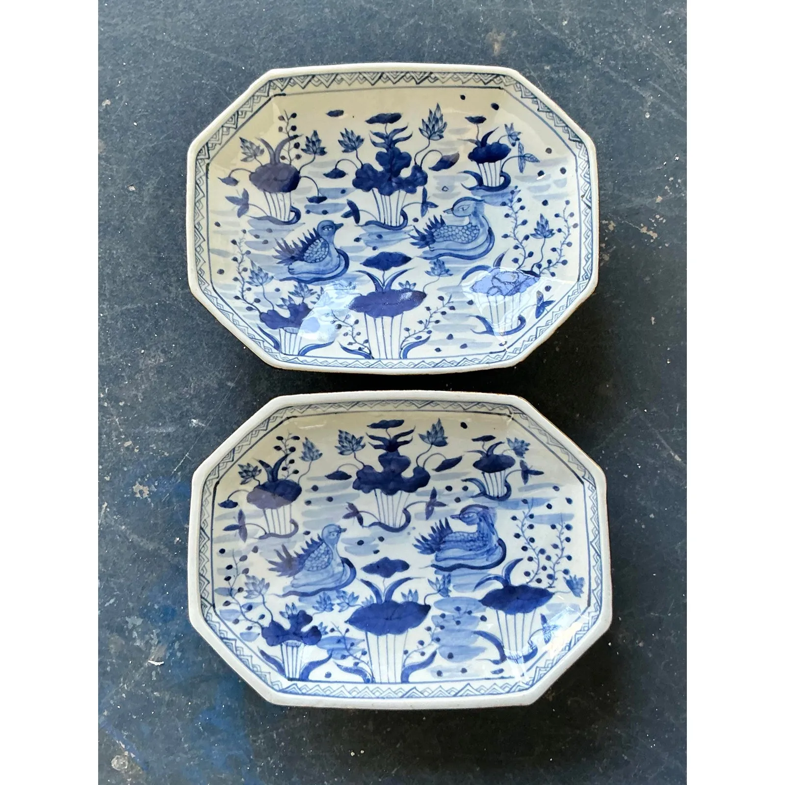 Vintage Asian Hand Painted Chinoiserie Octagon Bowl - Set of Two — additional photo 4