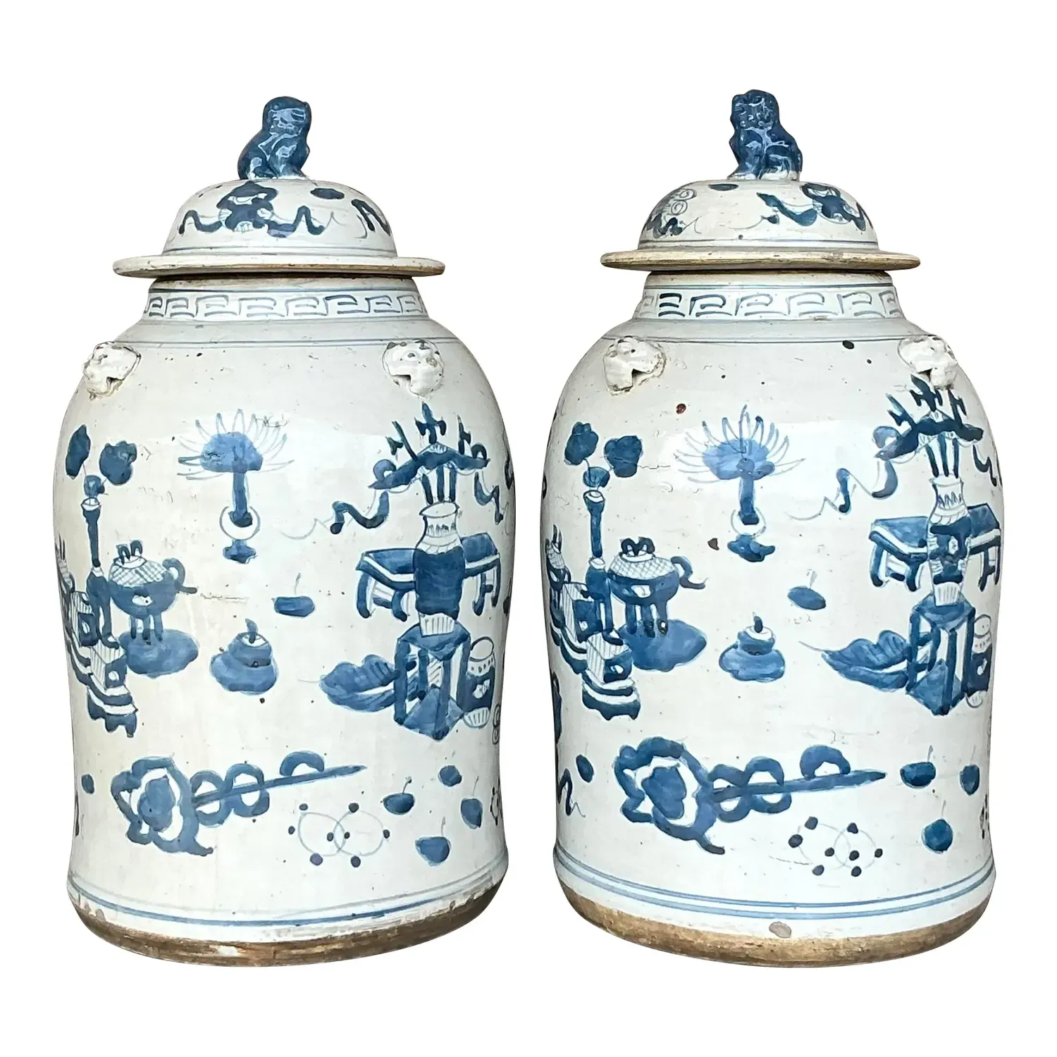 Vintage Asian Hand Painted Foo Dog Ginger Jars - a Pair — additional photo 1
