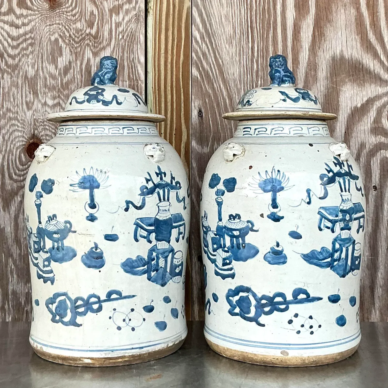 Vintage Asian Hand Painted Foo Dog Ginger Jars - a Pair — additional photo 7