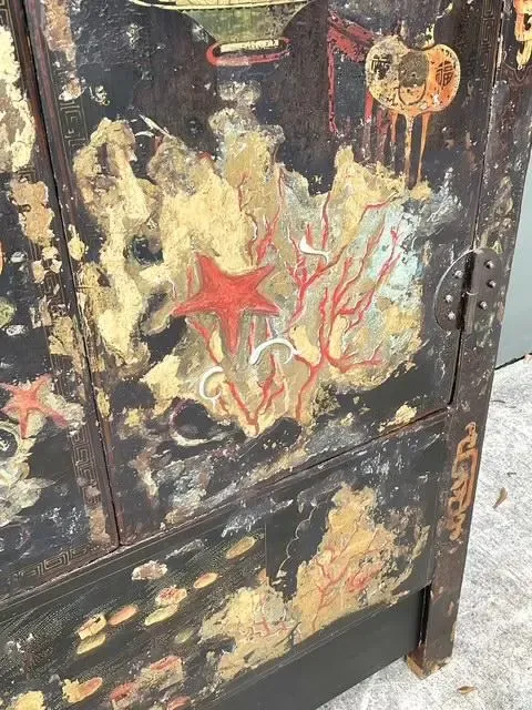 Vintage Asian Hand Painted Wedding Cabinet — additional photo 6