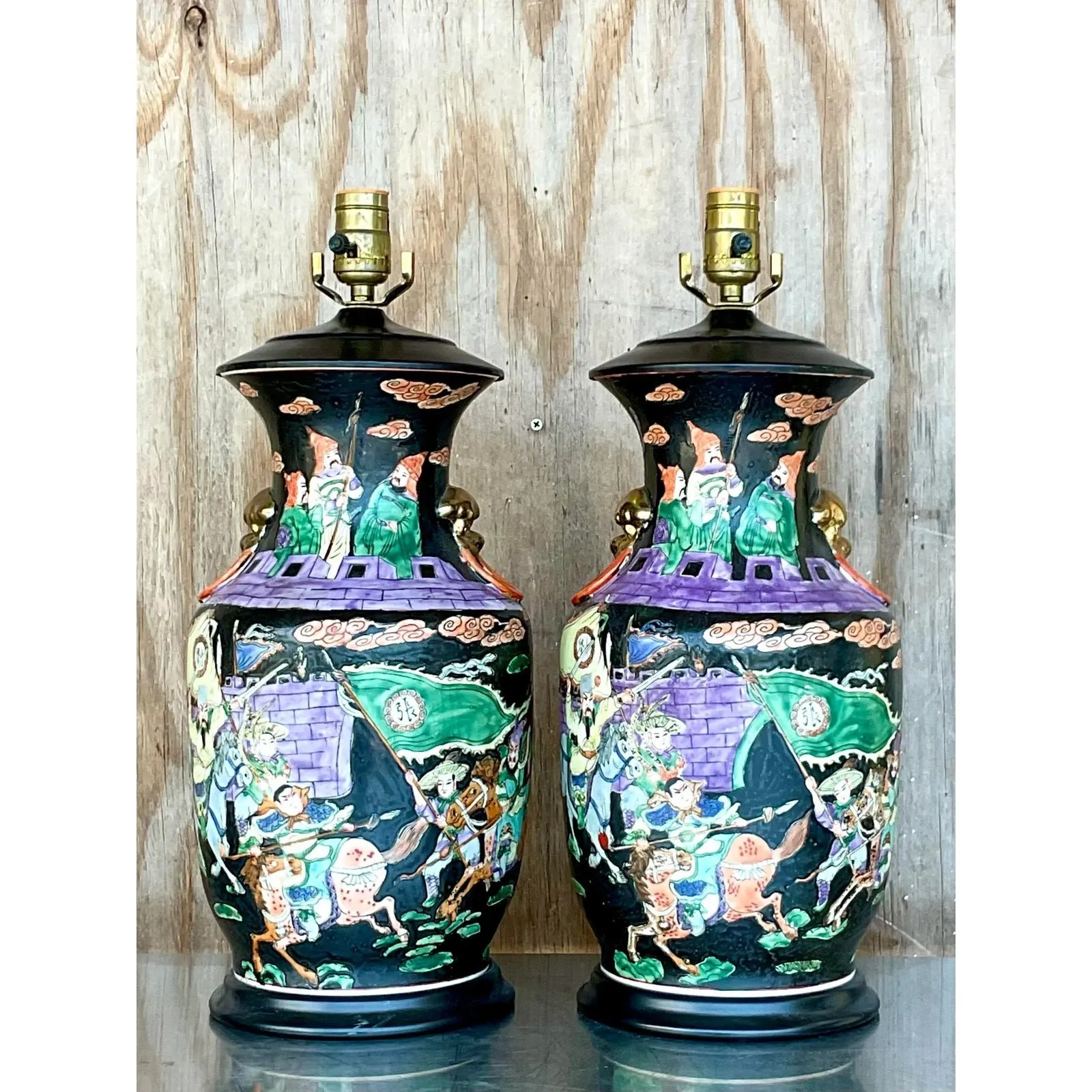 Vintage Chinoiserie Hand-Painted Ceramic Figural Table Lamps – A Pair — additional photo 1