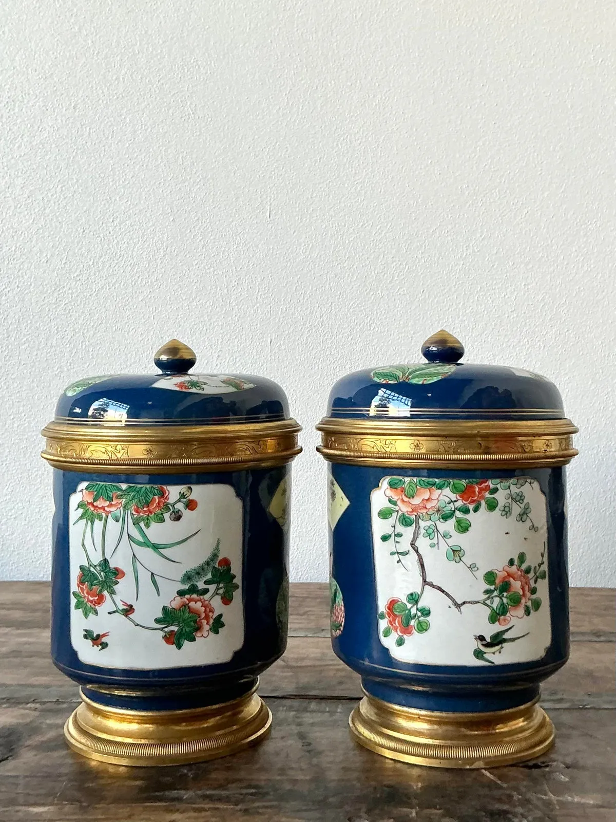 Vintage Asian Lidded Floral Ceramic Jars - A Pair — additional photo 1