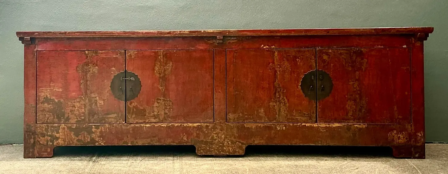 Vintage Asian Medallion Reclaimed Wood Long Credenza — additional photo 1