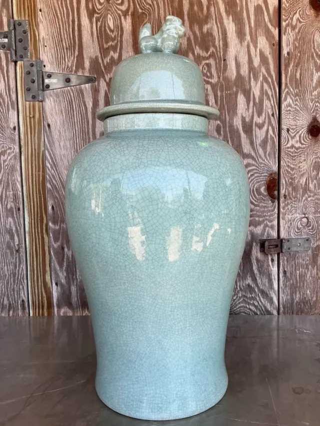Vintage Asian Monumental Crackle Celedon Ginger Jar — additional photo 1